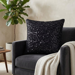 Handcrafted Cushion Cover – Black | 16"x16" | Sequin Decorative Cushion Cover