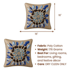 Handcrafted Cushion Cover – Beige | 16"x16" | Designer Poly Cotton Cushion Cover
