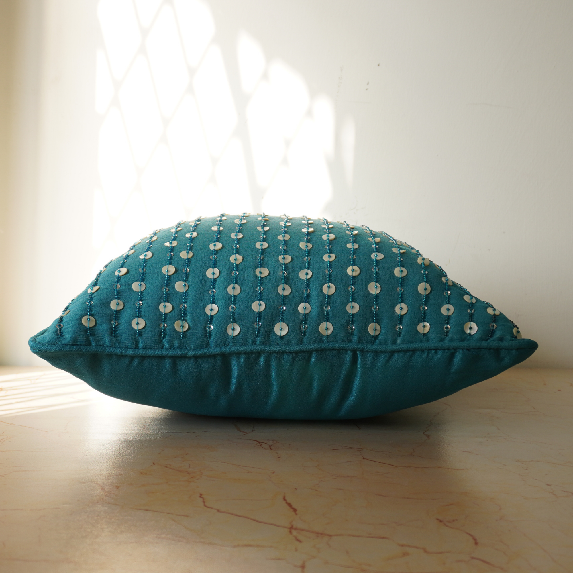 Handcrafted Turquoise Cushion Cover – 16"x16", Premium Poly Cotton