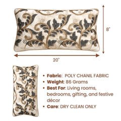 Machine Crafted Bolster Cover – Cream | 20"x8" | Poly Chenille Fabric | Embroidered Floral Design