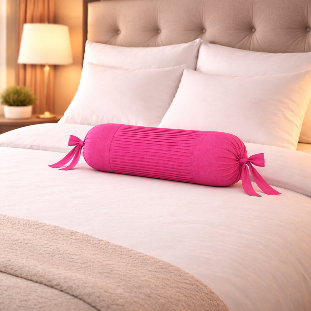Fabric-Crafted Cylindrical Pink Bolster Cover – 15"x32" | Cotton Polyester Fabric | Premium & Elegant