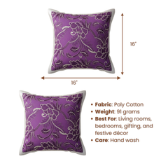 Machine Crafted Purple Cushion Cover with White Piping – 16"x16" | Premium Poly Cotton