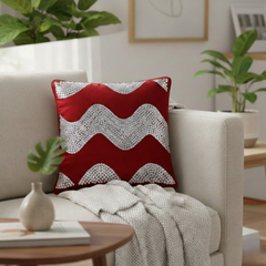 Hand-Crafted Cushion Cover – Dark Maroon Silver | 12"x12" | Poly Chenille-Cotton | Festive Royal Accent