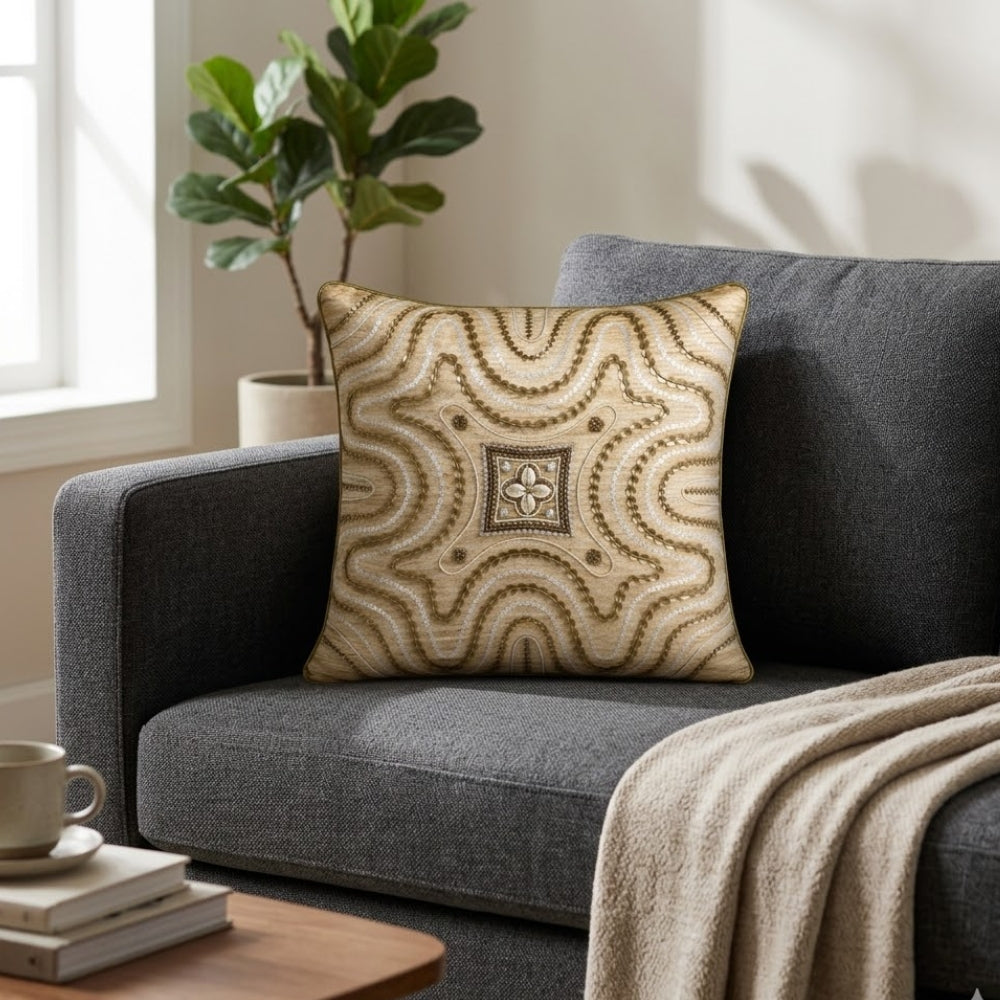 Handcrafted Cushion Cover – Metallic | 12"x12" | Embroidered Decorative Cushion Cover