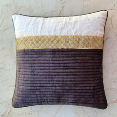 Fabric Crafted Cushion Cover – Black | 16"x16" | Chanil Fabric | Textured Panel Design