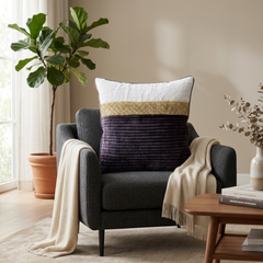 Fabric Crafted Cushion Cover – Black | 16"x16" | Chanil Fabric | Textured Panel Design