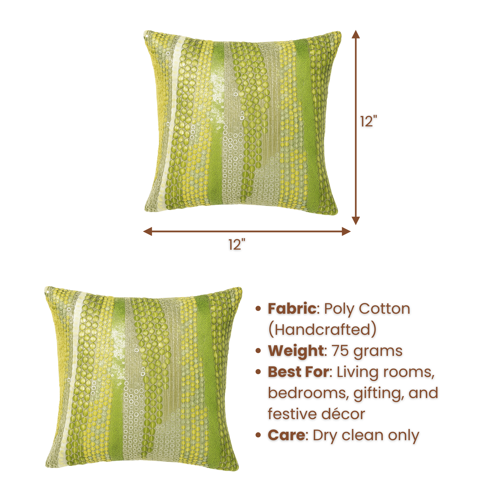 Handcrafted Olive Cushion Cover – 12"x12"