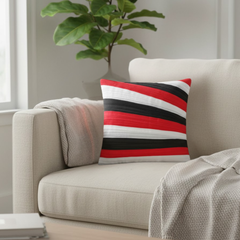 Fabric-Crafted Black Cushion Cover – 12"x12", Bold Diagonal Stripe Design in Premium Poly Cotton